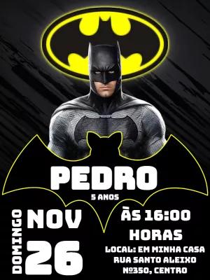 Convite de Aniversário Batman Editável Online para Imprimir