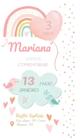 Convite de Aniversário Arco Íris Boho para Editar Online