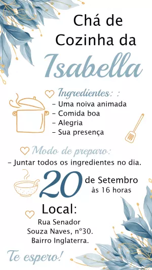 Convite Chá de Cozinha Floral Azul para Editar Online