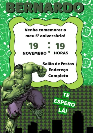 Convite de Aniversário Hulk para Editar Online Facilmente