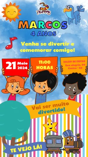 Convite de Aniversário 3 Palavrinhas para Editar Online