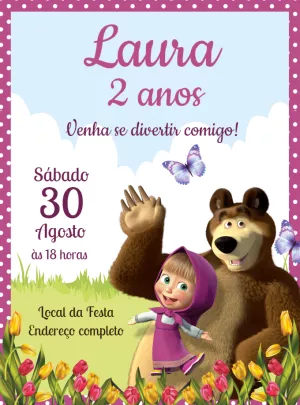 Convite Aniversário Masha e o Urso para Editar Online