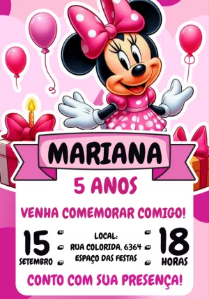 Convite de Aniversário Minnie Mouse Rosa para Editar Online