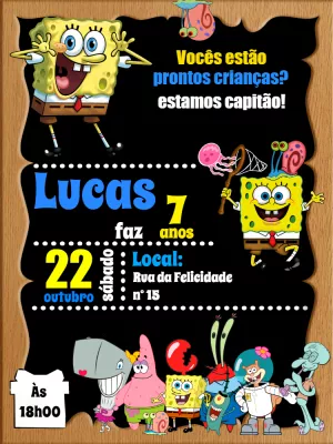 Convite Aniversário Bob Esponja com Turma para Editar Online