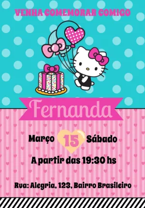 Convite de Aniversário Hello Kitty para Editar Online