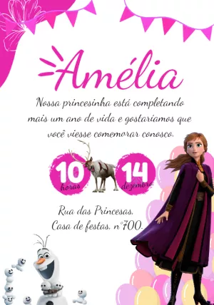 Convite Aniversário Frozen com Anna para Editar Online