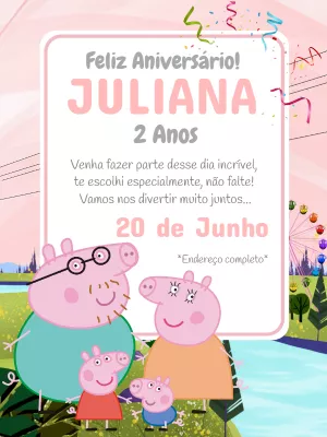 Convite de Aniversário Peppa Pig para Editar Online