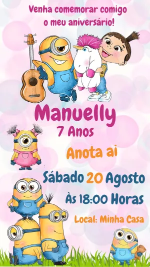 Convite Aniversário Minions Aquarela para Editar Online