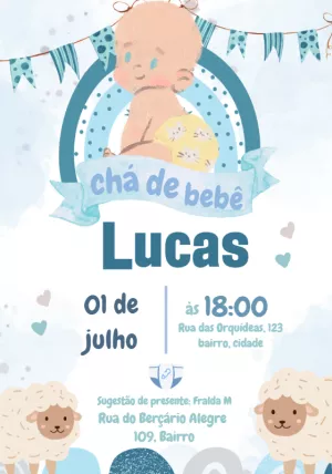 Convite Chá de Bebê Menino com Carneirinho para Editar Online