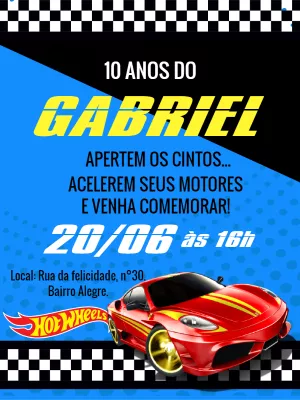 Convite de Aniversário Tema Hot Wheels Editável Online
