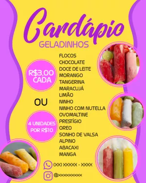 Cardápio de Geladinho Gourmet Colorido para Editar Online