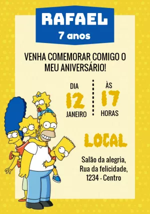 Convite de Aniversário Simpsons com Personagens para Editar Online