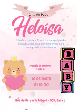 Convite Chá de Bebê Ursinha Princesa para Editar Online