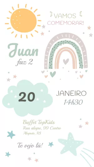 Convite de Aniversário Arco-Íris Boho para Editar Online