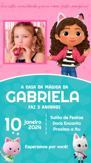 Convite Aniversário A Casa Mágica da Gabby com Foto para Editar
