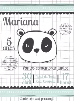 Convite Aniversário Panda Fofo para Editar e Imprimir Online