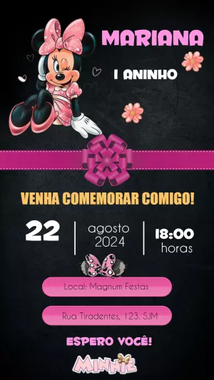 Convite de Aniversário Minnie Rosa Editável Online
