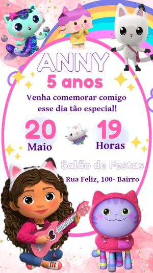 Convite Aniversário Casa Mágica da Gabby para Editar Online