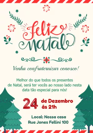 Convite de Natal com Ilustrações e Árvores para Editar Online