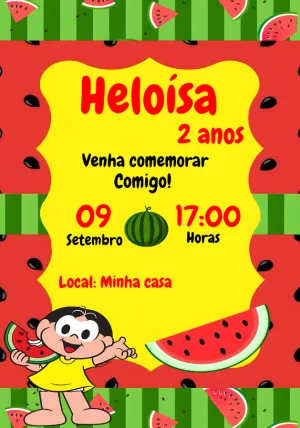 Convite de Aniversário Magali Melancia para Editar Online