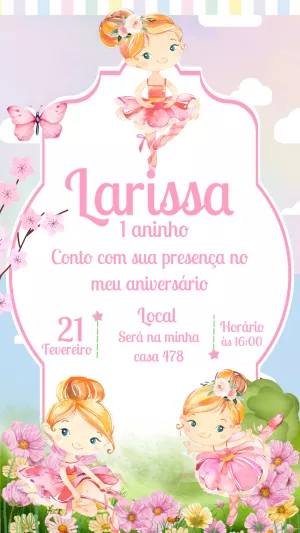 Convite de Aniversário Bailarina Delicada para Editar