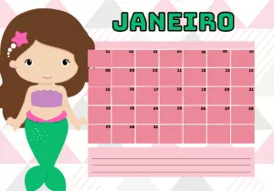 Planner Mensal Sereia Fofa para Editar e Imprimir Online