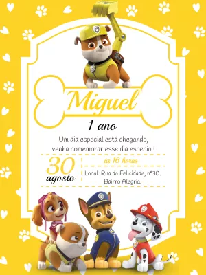 Convite Aniversário Rubble Patrulha Canina para Editar Online