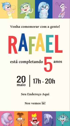 Convite Aniversário Divertida Mente com Personagens para Editar