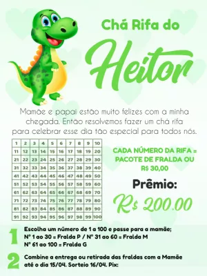 Convite Chá Rifa Dinossauro Fofo para Editar Online