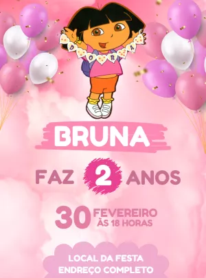 Convite de Aniversário Dora Aventureira para Editar Online