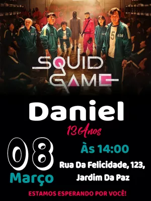 Convite de Aniversário Round 6 Editável Online com Personagens