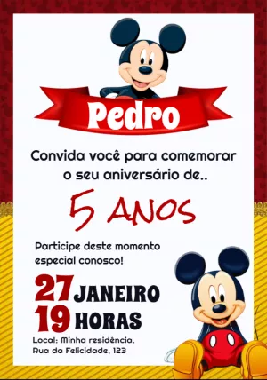 Convite de Aniversário Mickey Mouse para Editar Online