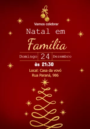 Convite de Natal Elegante com Árvore Dourada para Editar