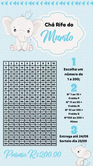 Chá Rifa Elefantinho: Convite Editável Online para Imprimir