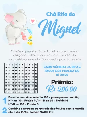 Chá Rifa de Elefantinho Baby: Convite Editável para Imprimir