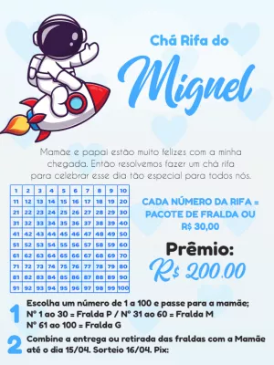 Convite Chá Rifa Astronauta Fofo para Editar Online