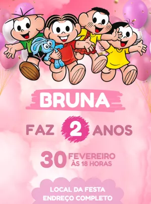 Convite de Aniversário Turma da Mônica para Editar Online