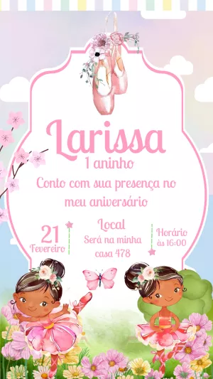 Convite Aniversário Bailarina Negra para Editar Online