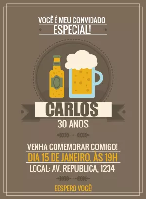 Convite de Aniversário Boteco e Cerveja para Editar Online