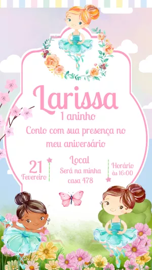 Convite de Aniversário Bailarina para Editar Online