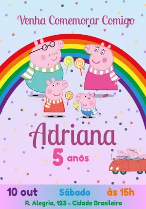 Convite Aniversário Peppa Pig com a Família para Editar Online