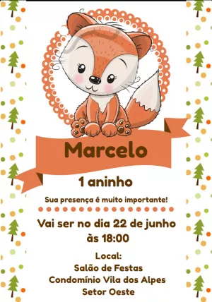 Convite Aniversário Raposinha do Bosque para Editar Online
