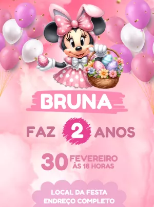 Convite Aniversário Minnie Páscoa para Editar Online