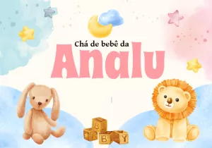 Painel Chá de Bebê Animais Aquarela para Editar Online