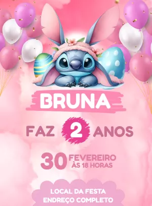 Convite Aniversário Stitch Páscoa para Editar Online