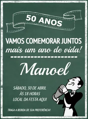 Convite de Aniversário Boteco Estilo Lousa para Editar Online