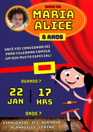 Convite Aniversário Show da Luna com Foto para Editar Online