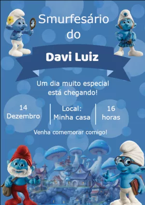 Convite de Aniversário Smurfs com Personagens para Editar Online