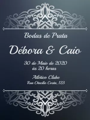 Convite Bodas de Prata Elegante com Arabescos para Editar