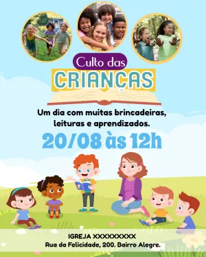 Convite para Culto Infantil com Foto Editável Online